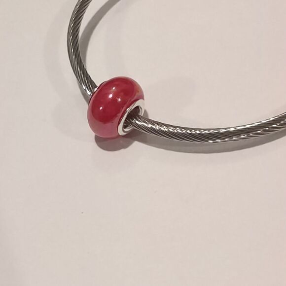 Silver Red Pearlesque Charm for Pandora Style Bracelet - Picture 3 of 4